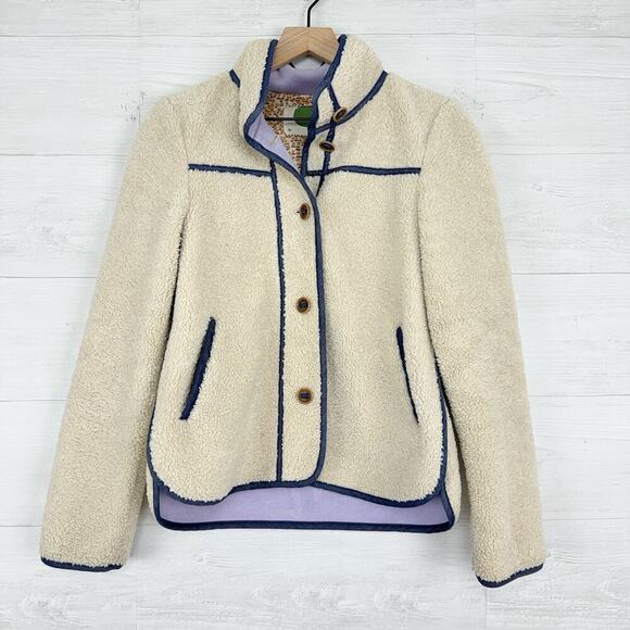 Anthropologie Piped Sherpa‎ Jacket Size XS Cream Cozy Warm Pockets Fall Winter - Picture 3 of 16